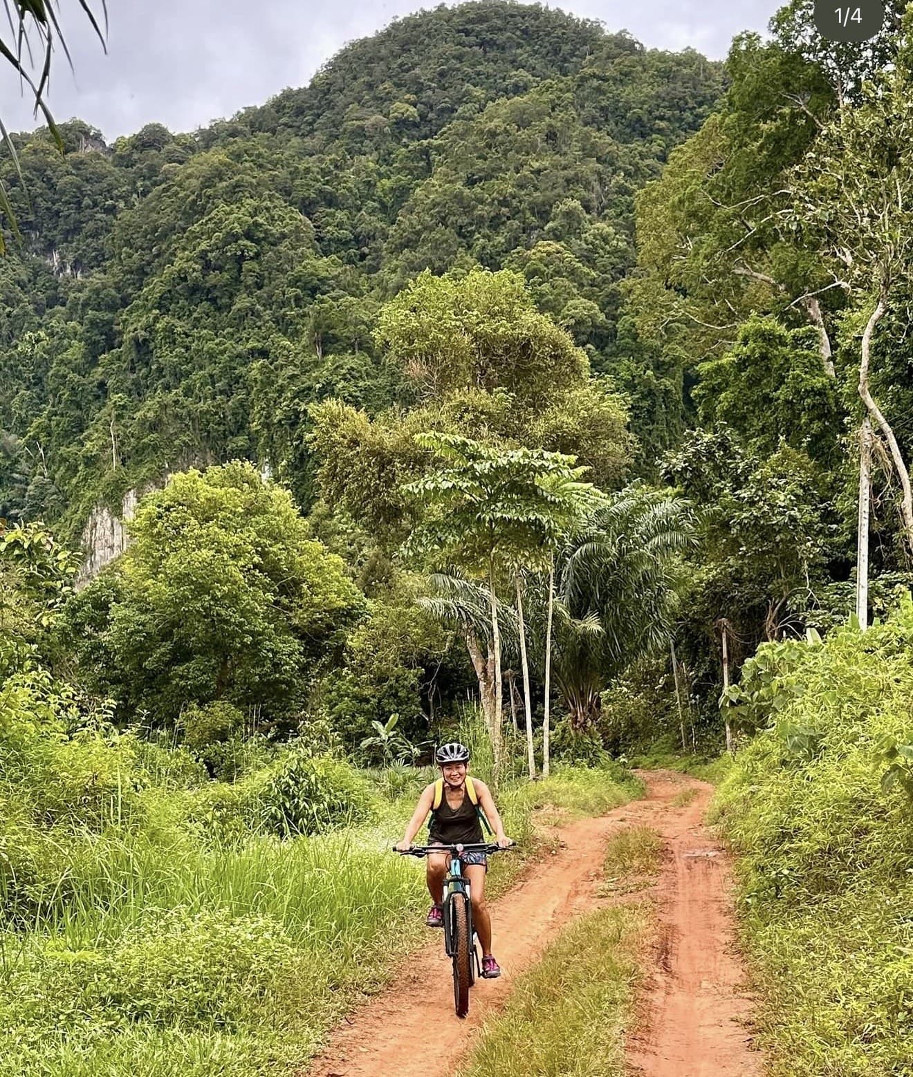 Cycling a jungle track below the karst