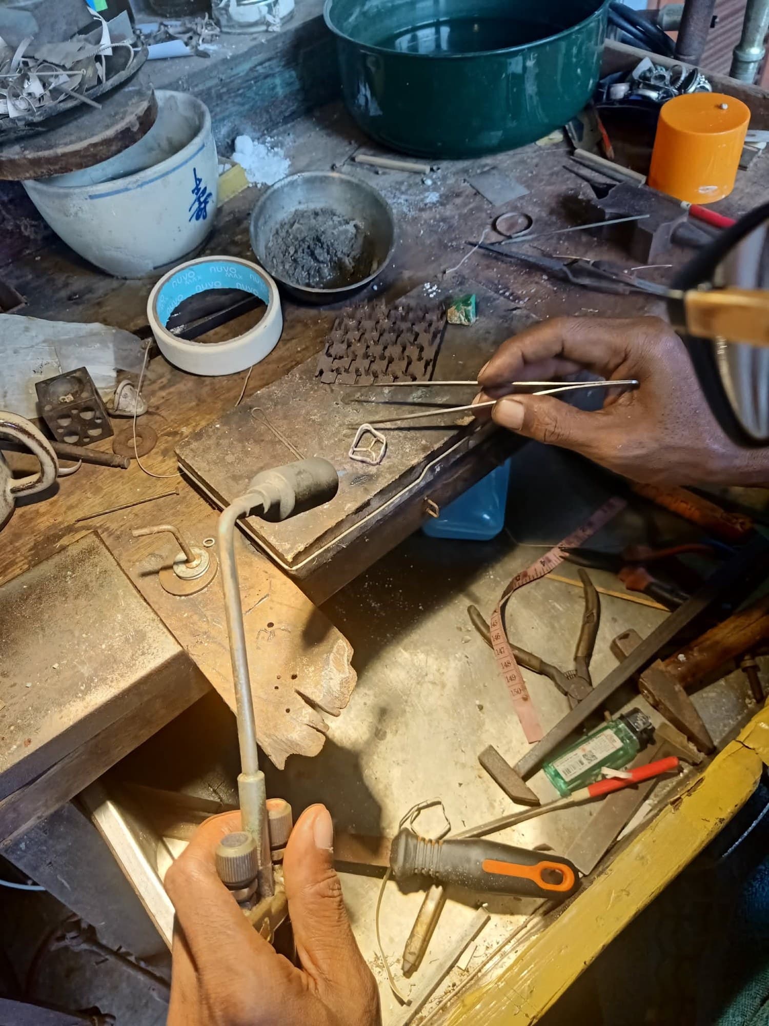 Soldering silver wire at the bench