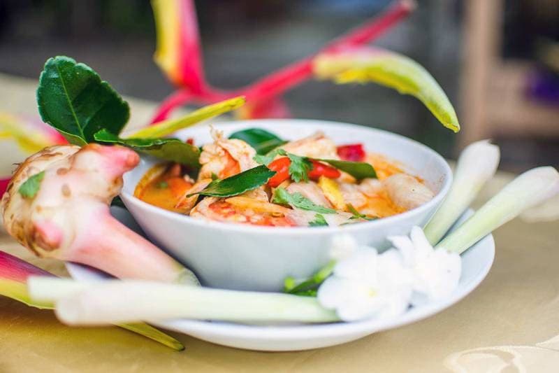 Tom yum goong with galangal, lemongrass and kaffir lime