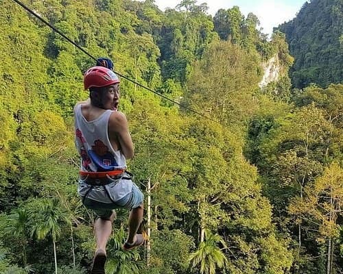 On the zip wire through the jungle canopy